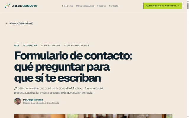 Artículo del blog «Formulario de contacto: qué preguntar para que sí te escriban», publicado desde Authority OS.
